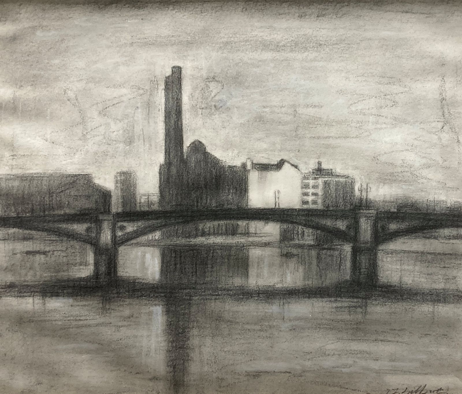 A Framed Charcoal Drawing Of Lot's Road Power Station, London photo 826.0