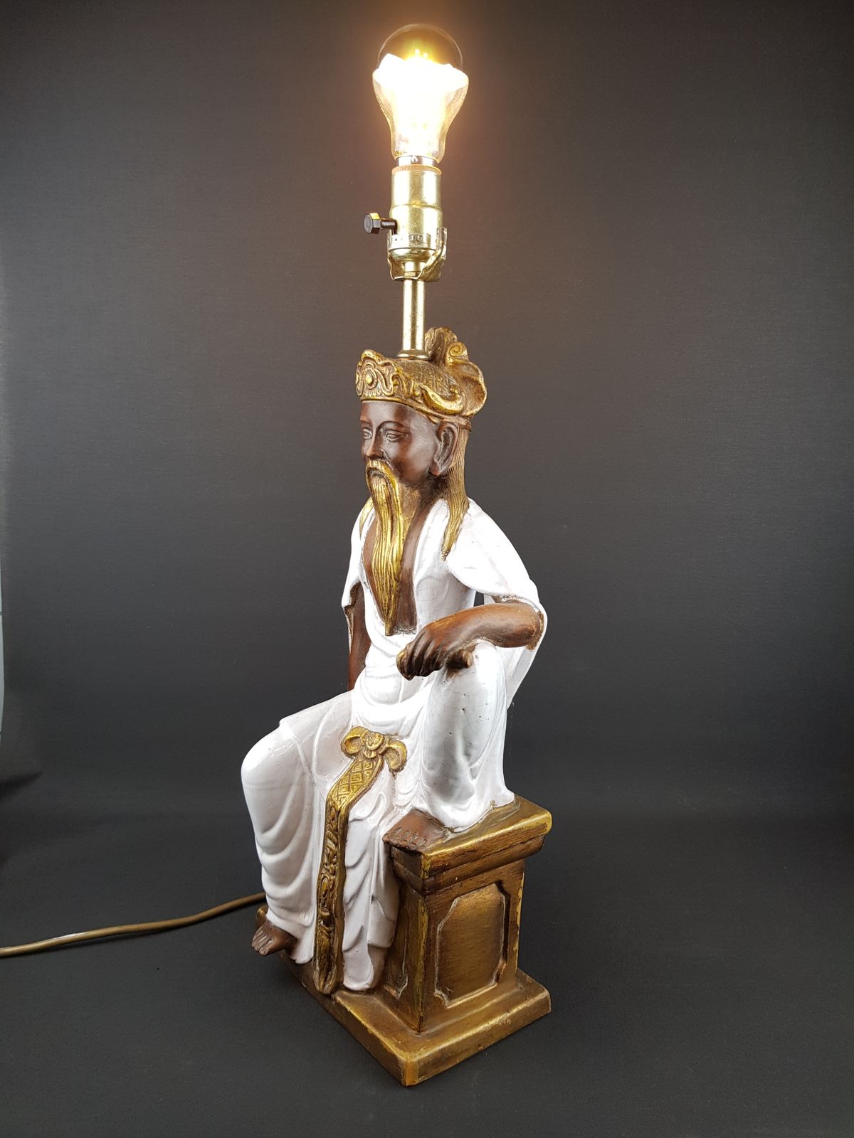 Vintage Mid Century Ugo Zaccagnini Terracotta Table Lamp, Kwanyin Figure, Italian Pottery, 1950s/1960s photo vinterior