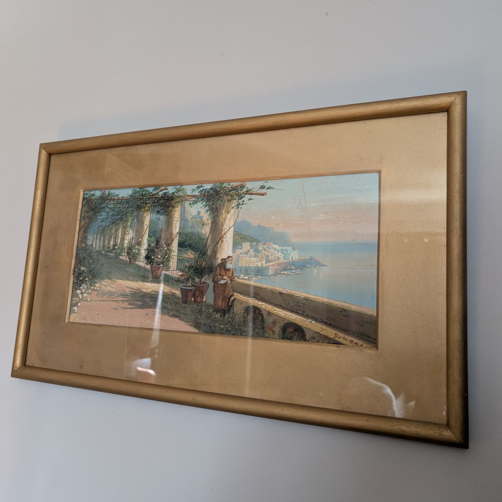 Antique Yves Giani Watercolour/Gouache Painting Italian Gold Gilt Frame