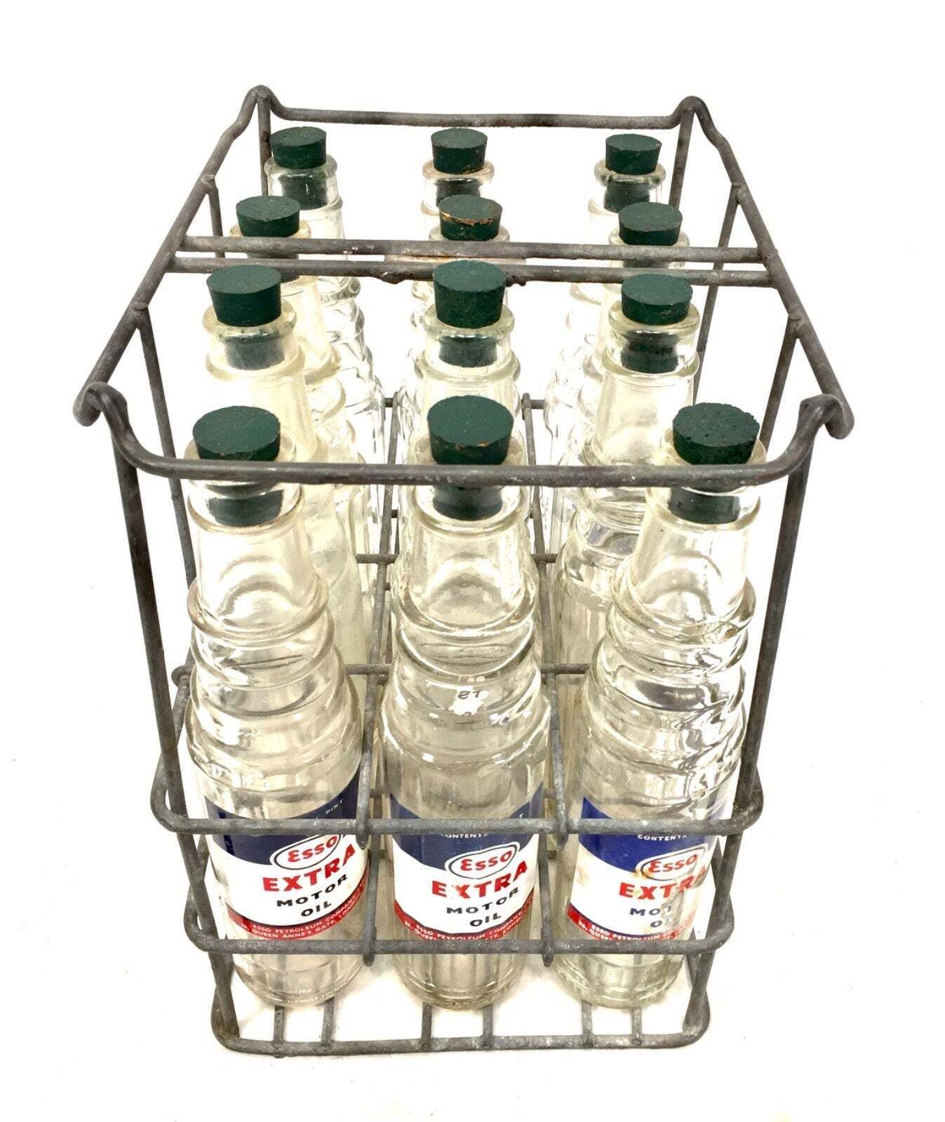 Home Decor Antique Advertising Esso Extra Motor Oil Pint Bottles In Original Crate C.1940 photo