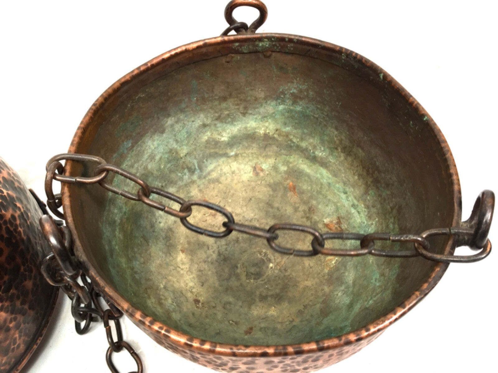 Antique Arts & Crafts Copper Hanging Baskets Pair / Plant Pots Art Nouveau C1900 photo furniture