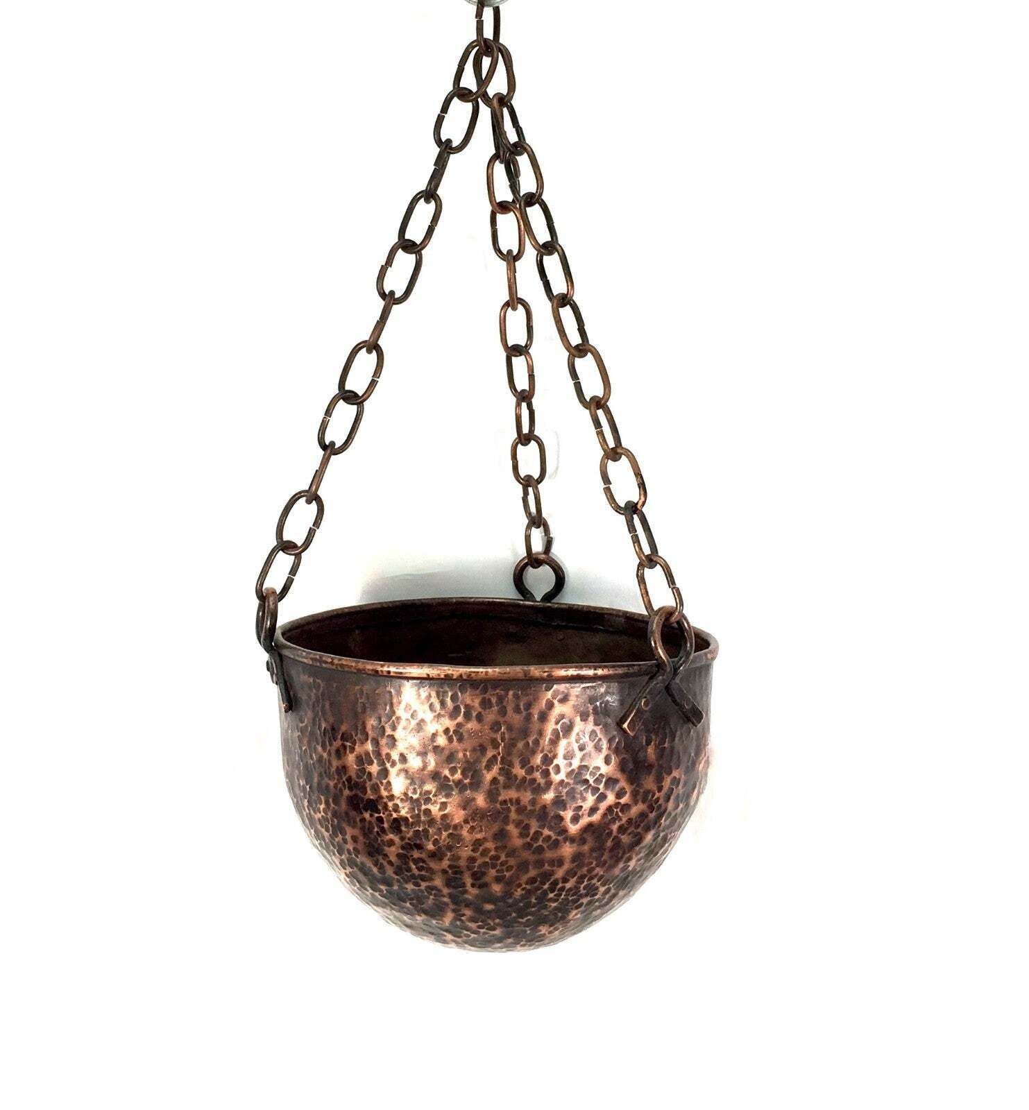 Antique Arts & Crafts Copper Hanging Baskets Pair / Plant Pots Art Nouveau C1900 photo vinterior