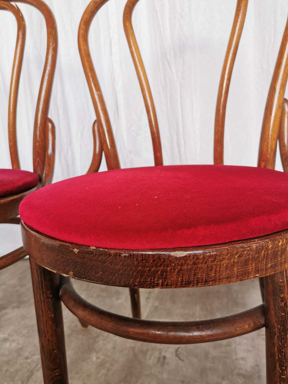 Vintage Bentwood Dining Chairs Set: 1970s Thonet Style, Red Upholstery photo 915.0