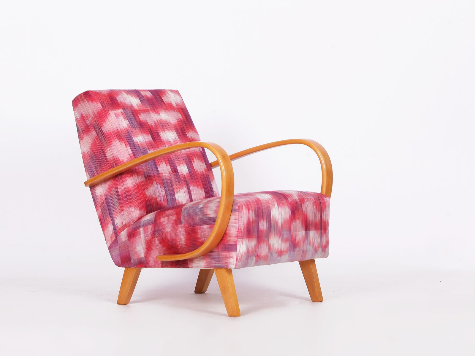 photo furniture Restored 1950s Jindrich Halabala Armchair In Handwoven Thai Silk