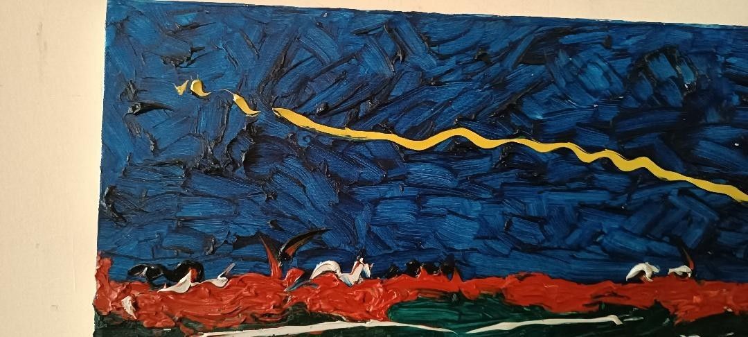 Peinture Abstraite à L'huile Sur Toile  Années 90 Matériau 60x50 Cm photo buy