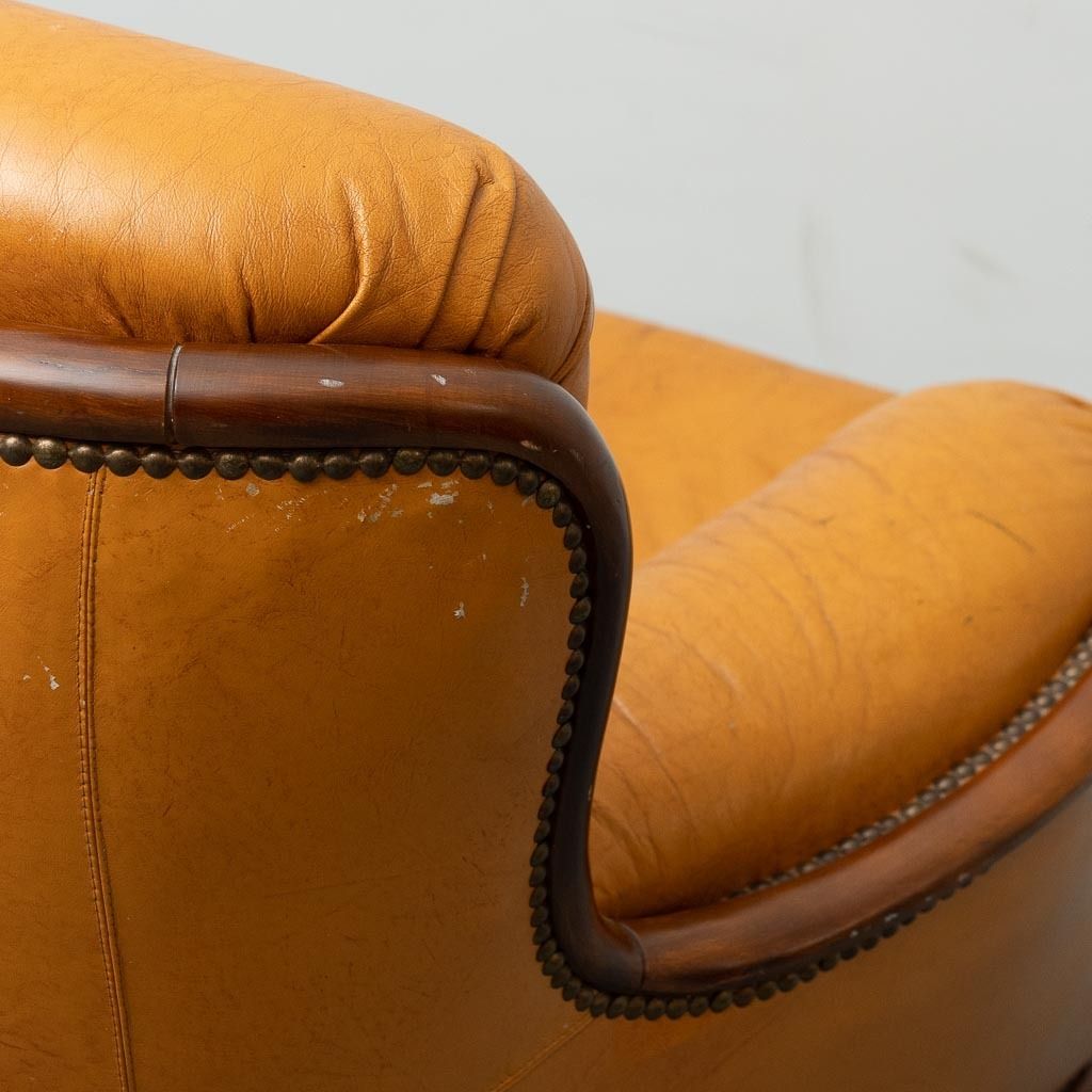 Pair Of 1950s Vintage Modern Leather And Wood Armchairs photo vinterior