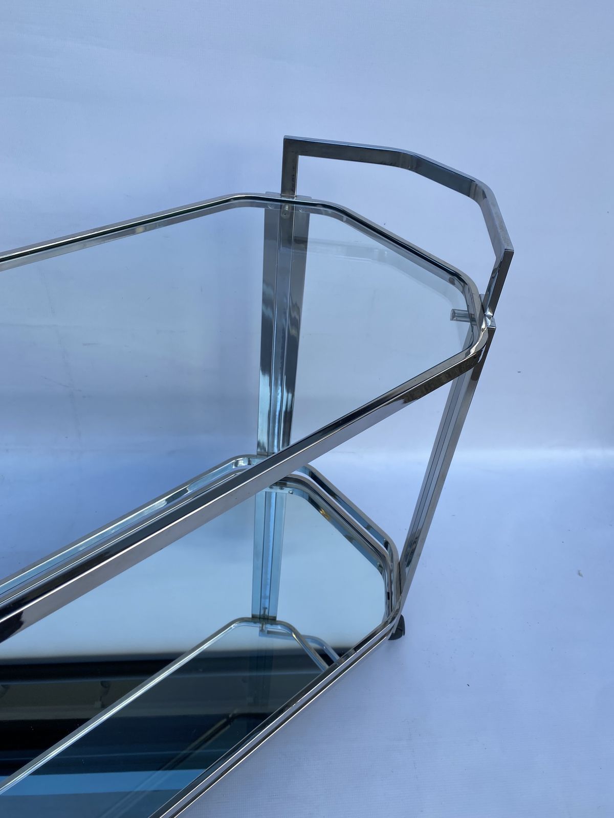 Romeo Rega Chrome Bar Cart Drinks Trolley Table Glass Hollywood Regency 1970s photo furniture