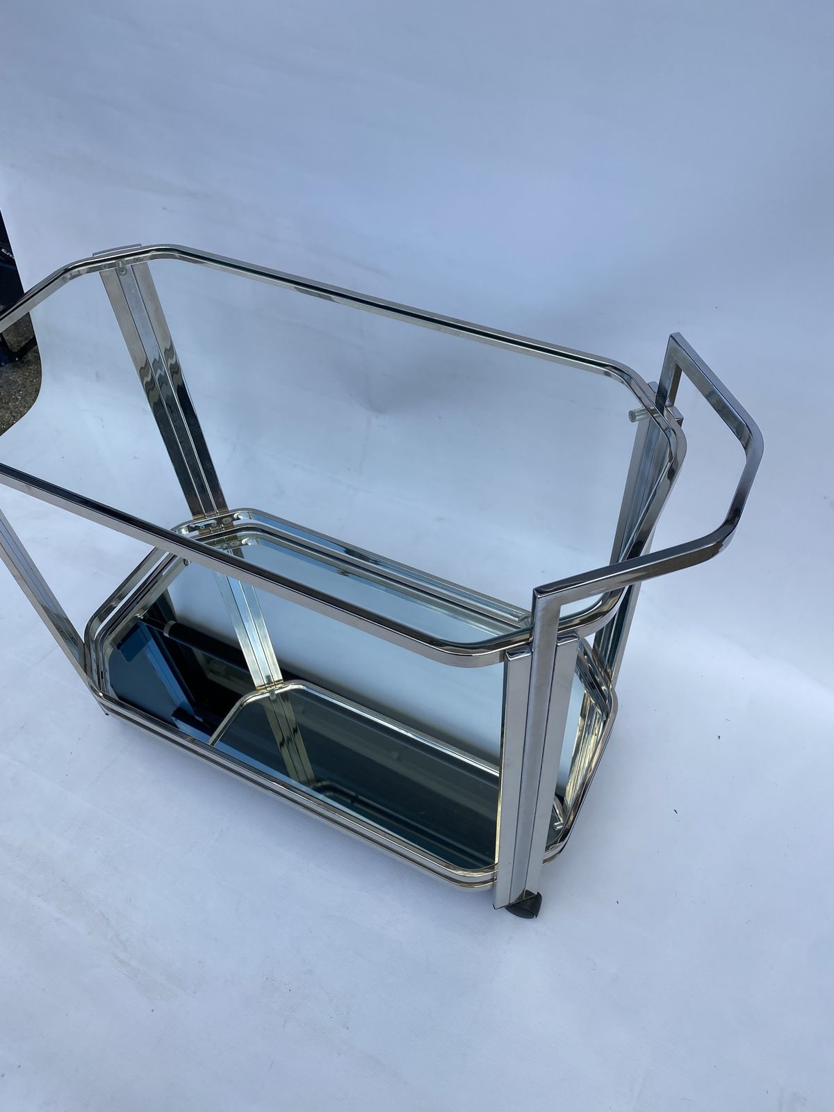 photo vintage Romeo Rega Chrome Bar Cart Drinks Trolley Table Glass Hollywood Regency 1970s