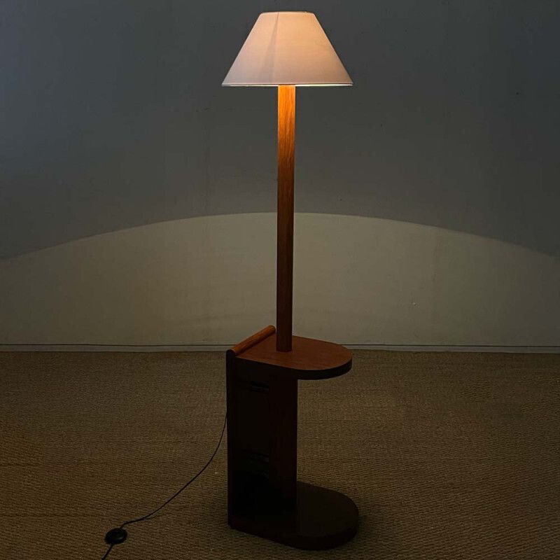 Modernist Oak And Chrome Plated Metal Floor Lamp, Attributed To Dim, 1930 photo vinterior