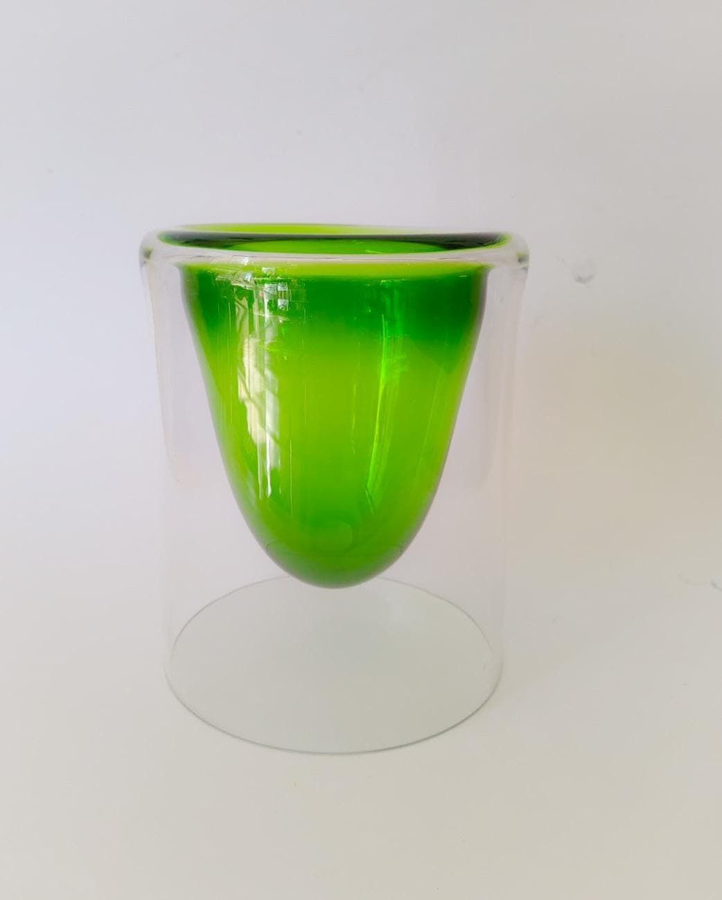 Rare Glass Vase Designed By Tapio Wirkkala Rosenthal Duo Vintage Green Cylindrical