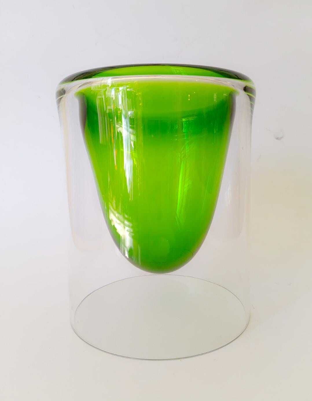 Rare Glass Vase Designed By Tapio Wirkkala Rosenthal Duo Vintage Green Cylindrical photo Home Decor