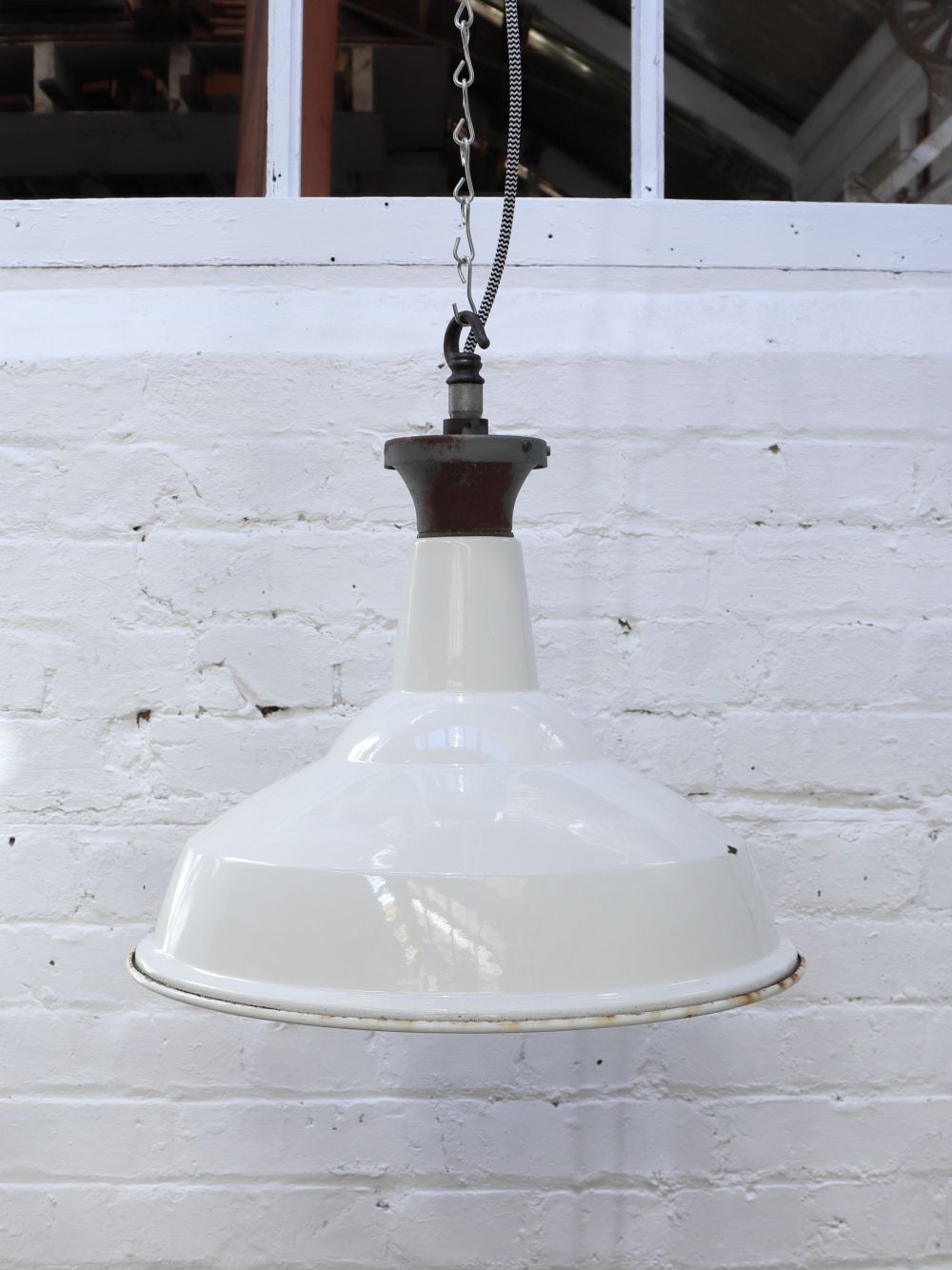 Large Vintage Benjamin Factory Pendant Light   1 Left photo for sale