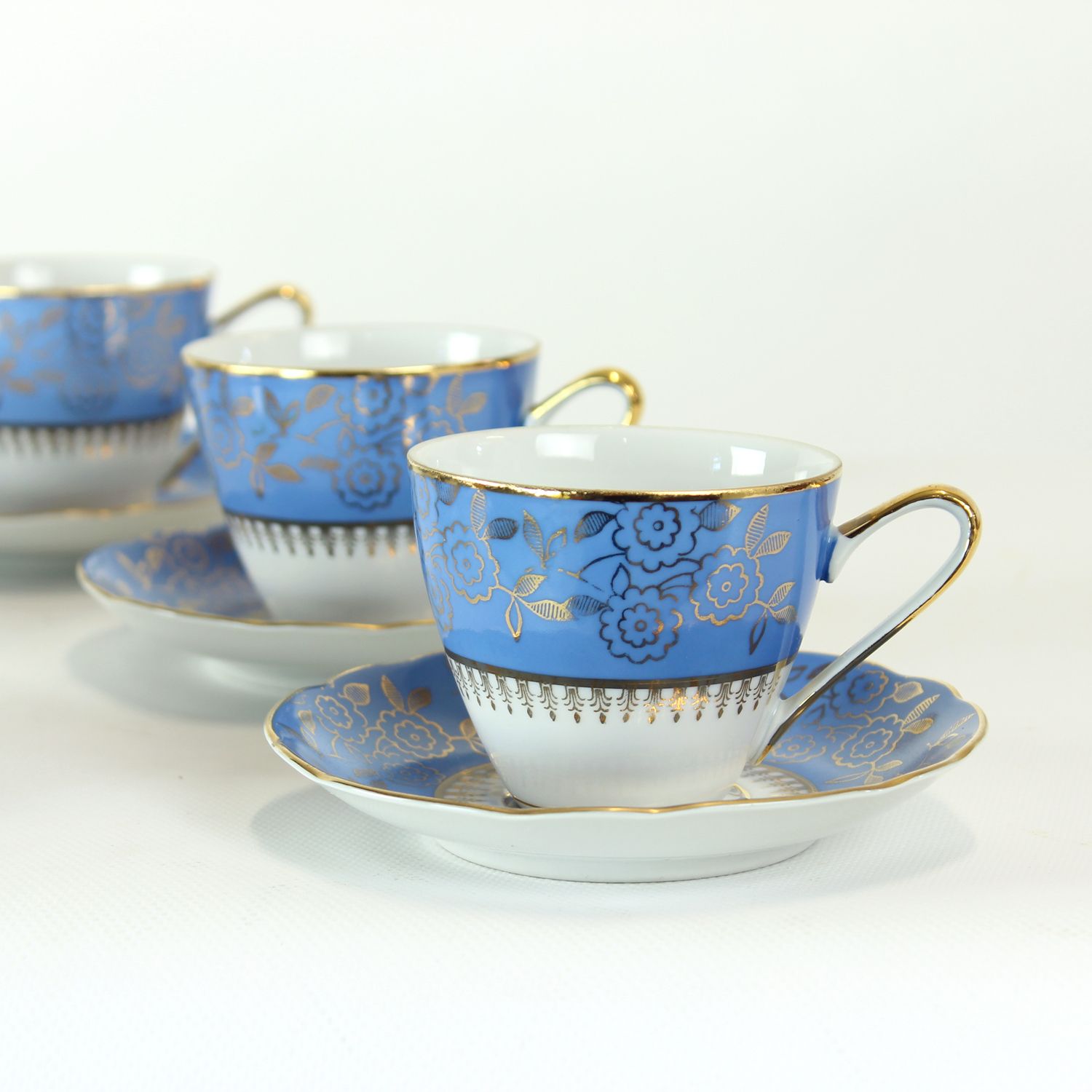 Vintage Blue & Gold Porcelain Tea Set By Stará Role, Czechoslovakia, 1950s photo 145.0