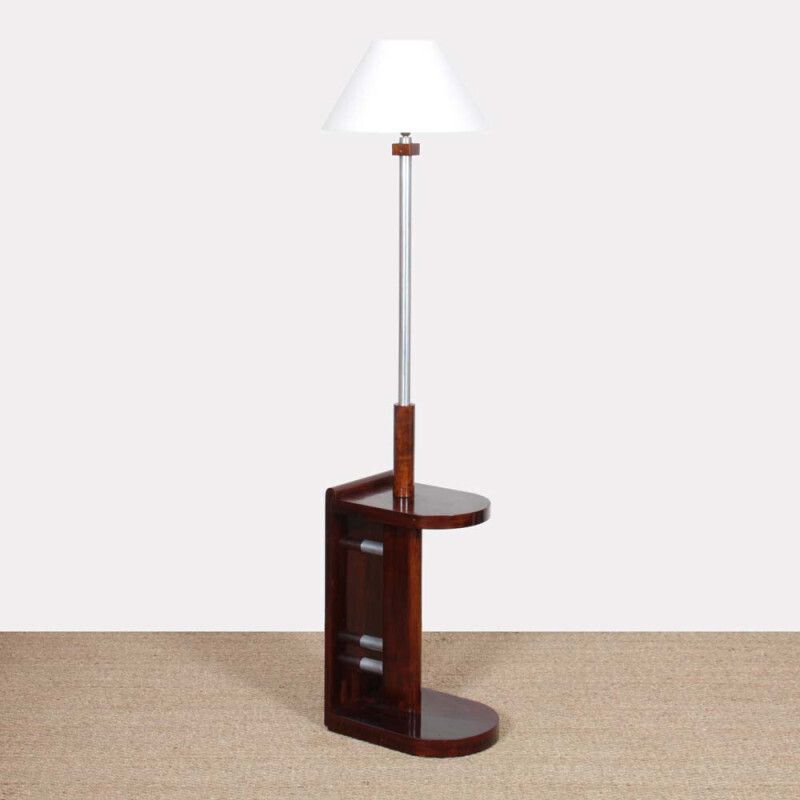 Modernist Floor Lamp In Wood And Chromed Metal, Attributed To Dim, 1930