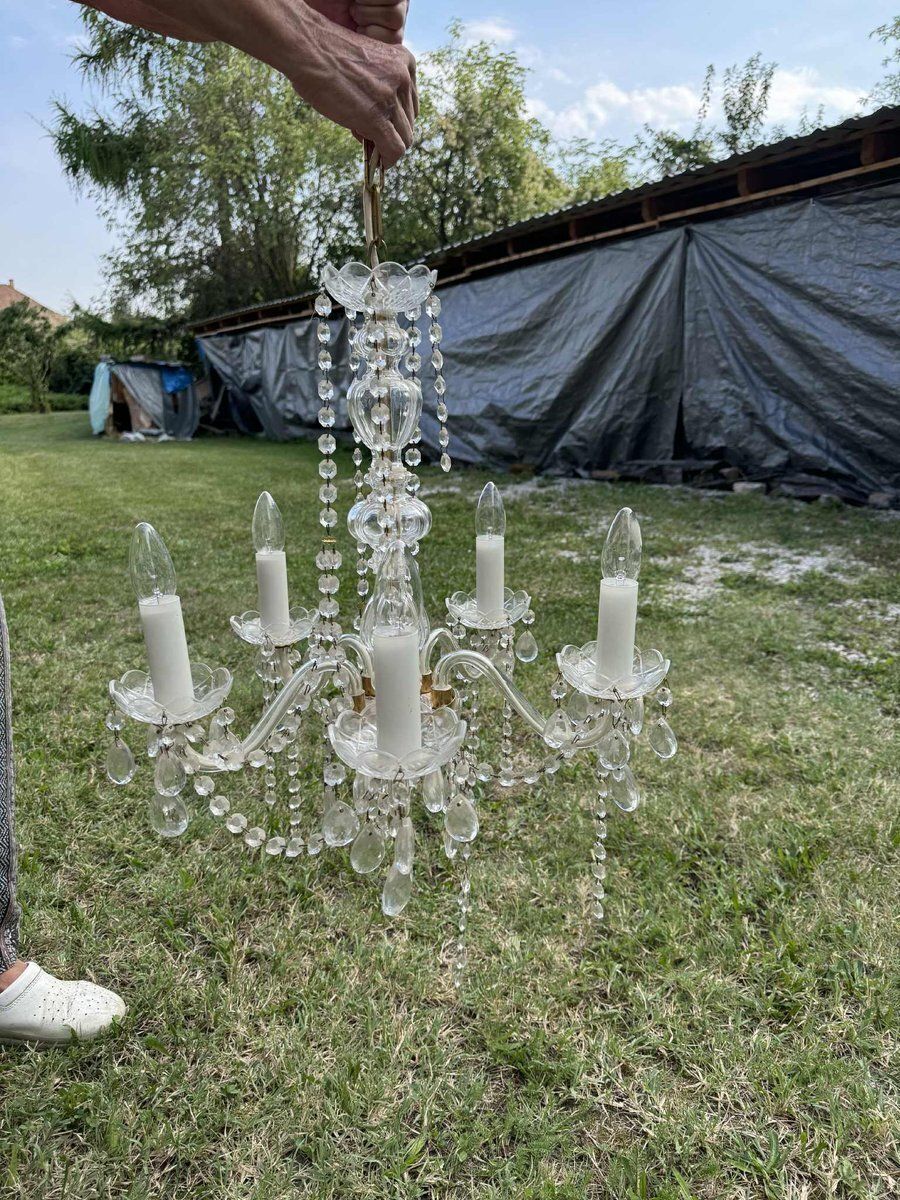 Vintage Crystal Chandelier With Glass Arms, 1960s