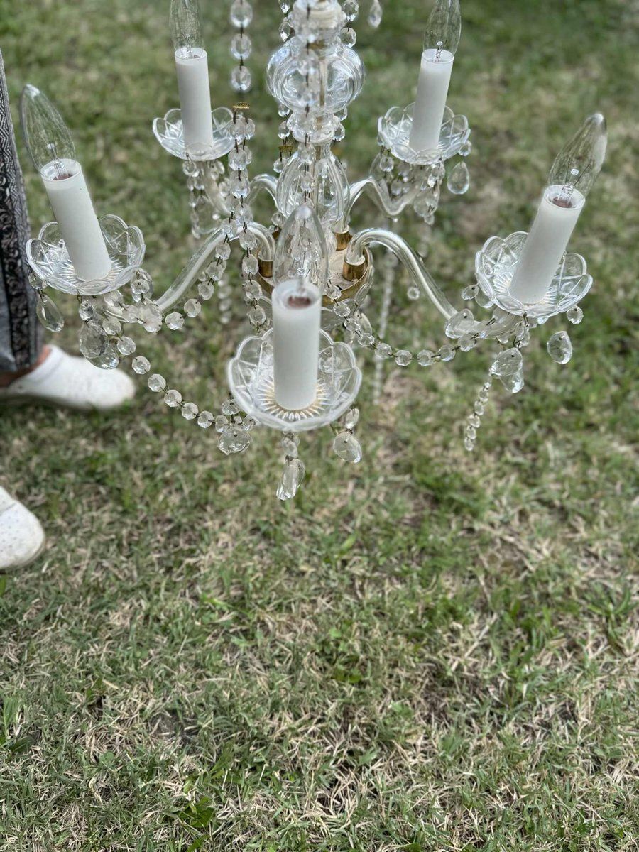 Vintage Crystal Chandelier With Glass Arms, 1960s photo for sale