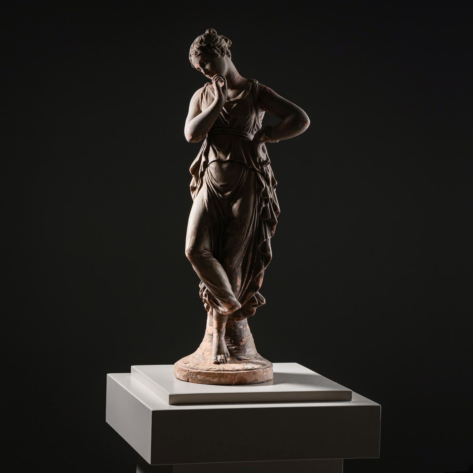 Terracotta Dancer With Finger To Chin After Antonio Canova, 19th Century