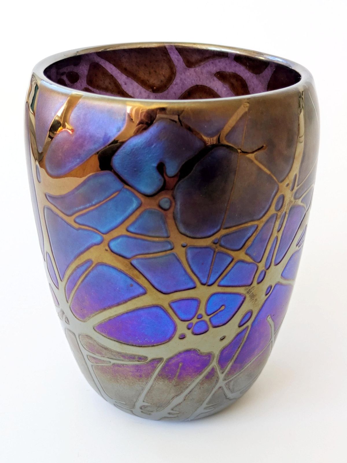Rare Joska Art Nouveau Style Vase, Iridescent Mouth Blown Glass, Bodenmais Germany 1990 photo Home Decor