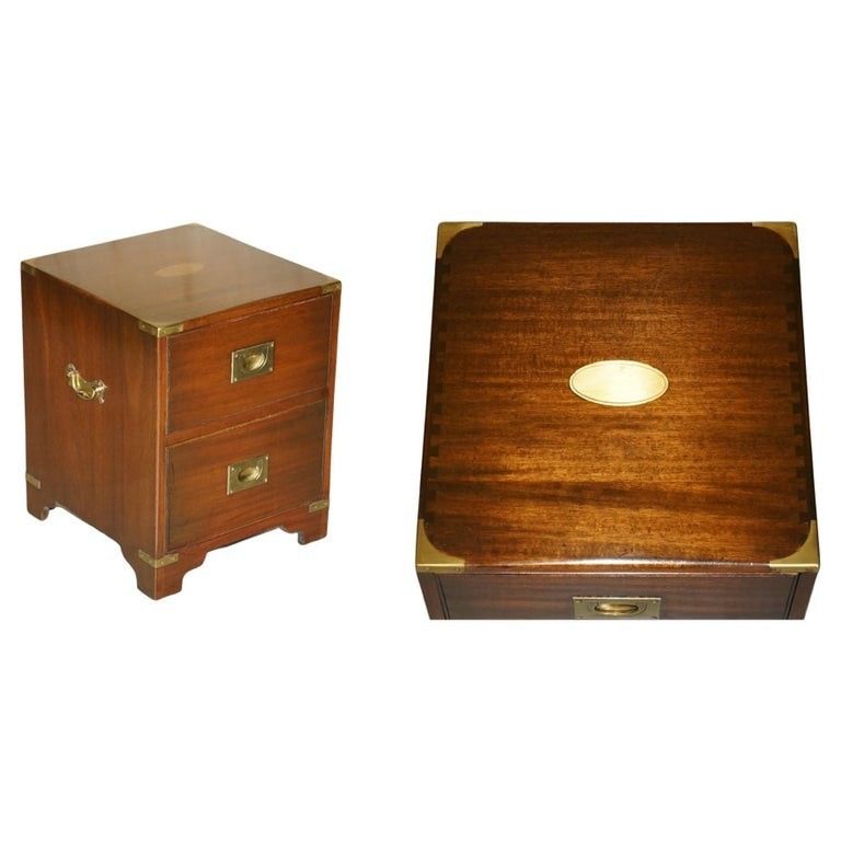 Stunning Mahogany Brass Harrods Kennedy Military Campaign Side End Table Drawers