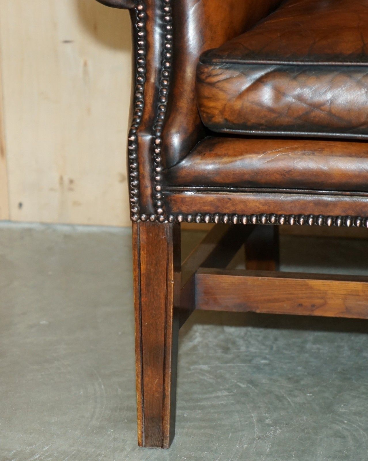 2500.0 Comfortable Restored Whiskey Brown Leather Tufted Chesterfield Wingback Armchair photo