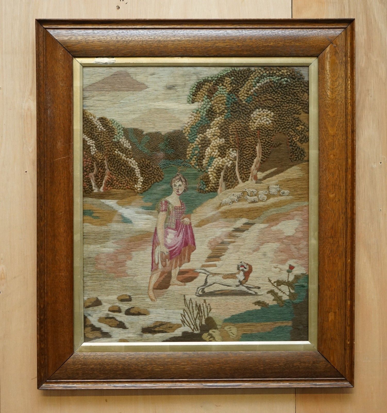 Georgian Circa 1820 Silk & Wool Work Stumpwork Style Embroidery Tapestry Picture photo furniture