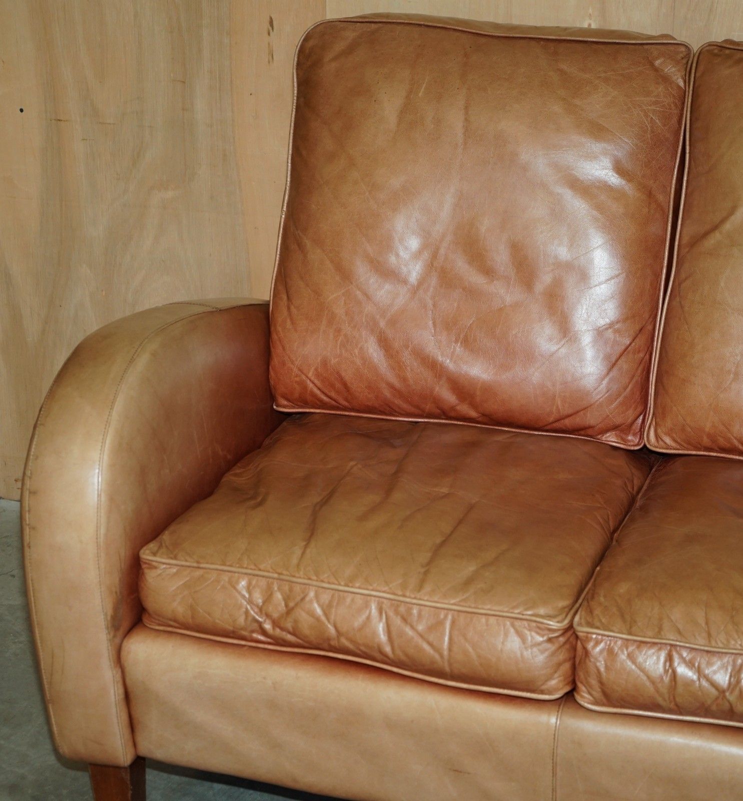 Brights Of Nettlebed Brown Leather Art Deco Sofa & Pair Of Armchairs Suite photo 4950.0