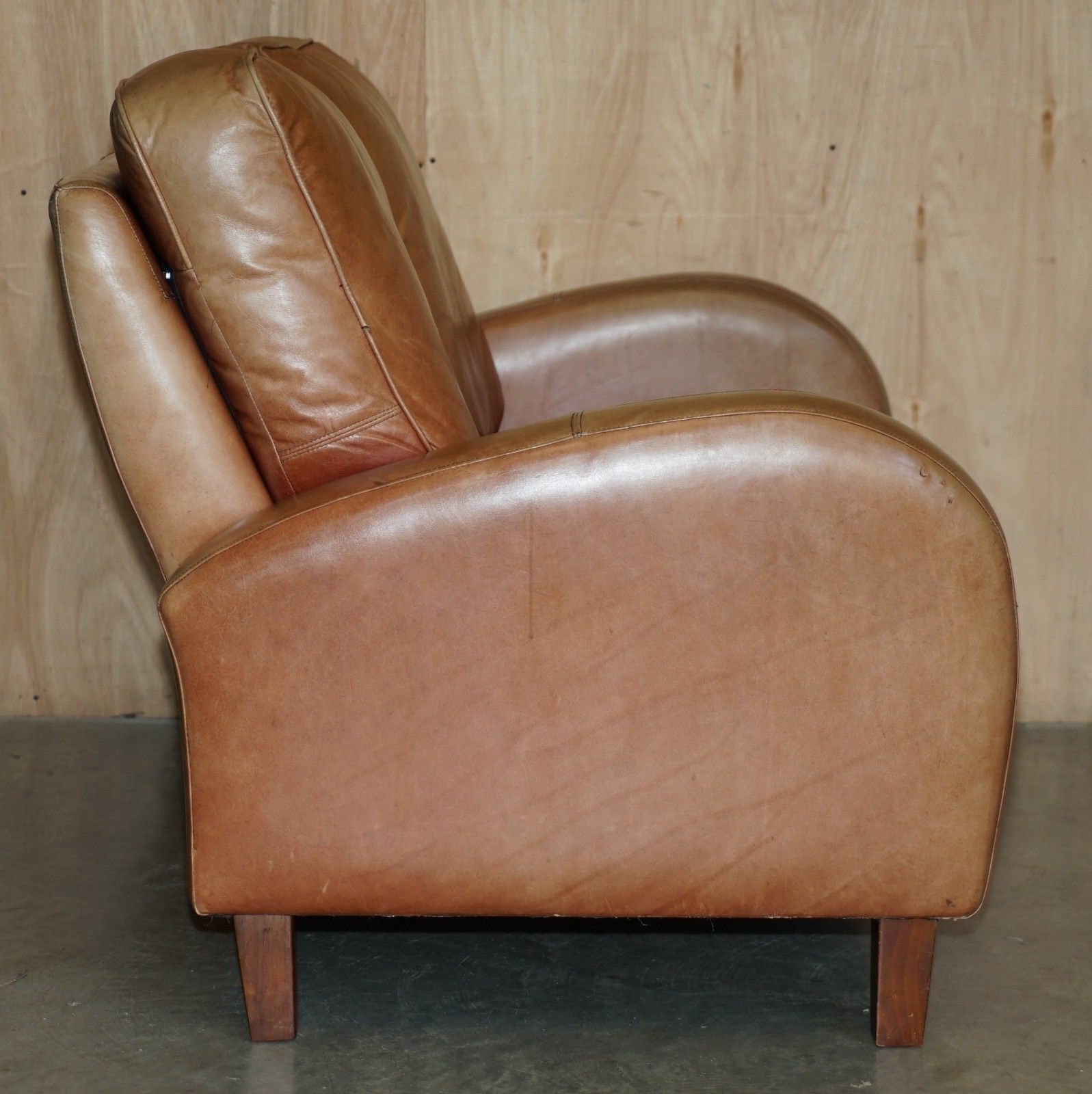 Furniture Brights Of Nettlebed Brown Leather Art Deco Sofa & Pair Of Armchairs Suite photo
