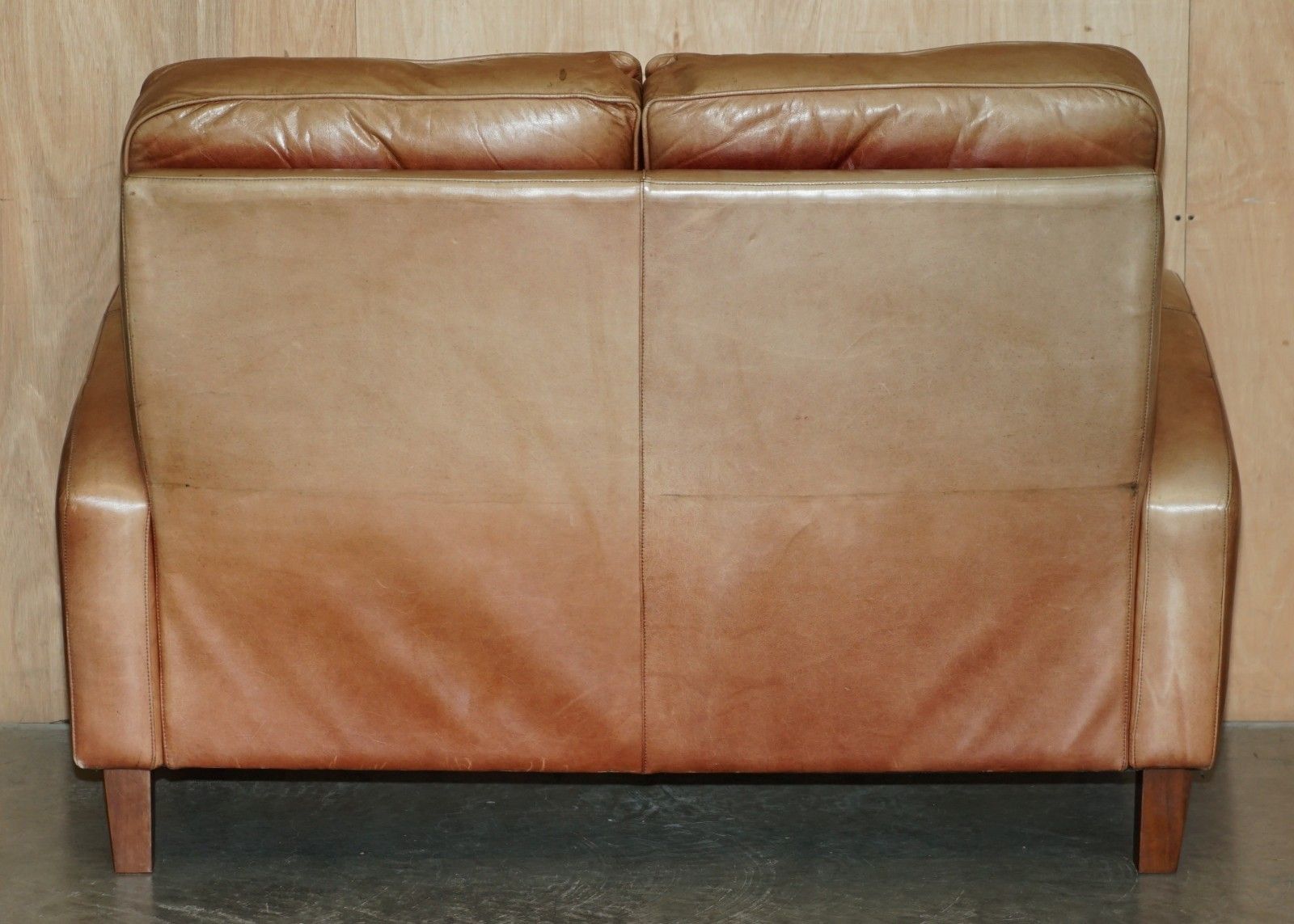 4950.0 Brights Of Nettlebed Brown Leather Art Deco Sofa & Pair Of Armchairs Suite photo