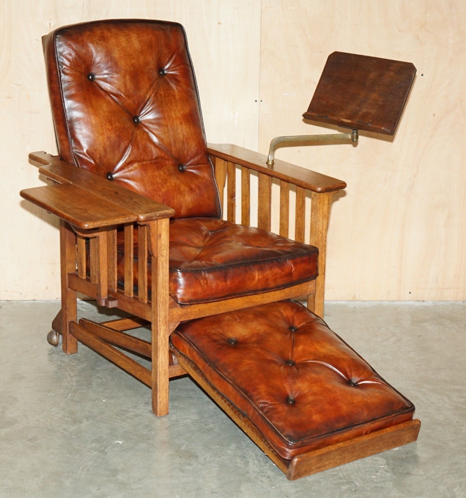 Antique Art Deco Chesterfield Brown Leather Reclining Armchair Writing Slope photo furniture