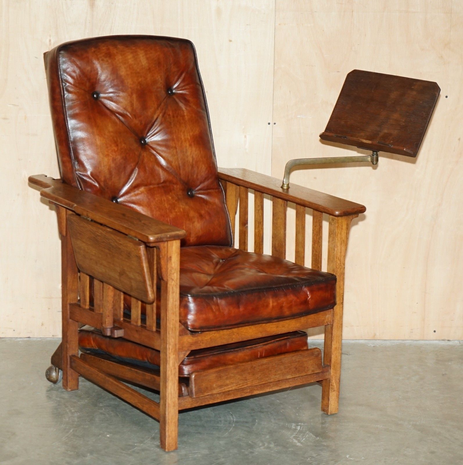 Antique Art Deco Chesterfield Brown Leather Reclining Armchair Writing Slope photo for sale