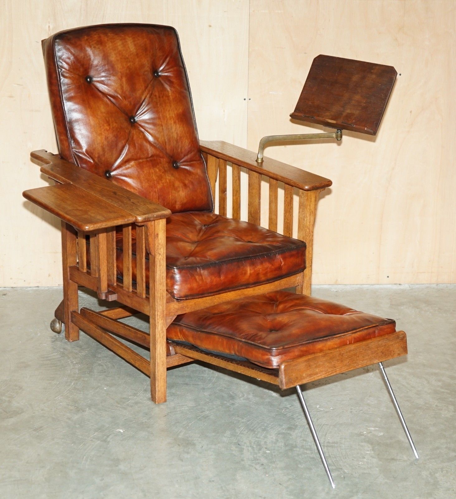 Antique Art Deco Chesterfield Brown Leather Reclining Armchair Writing Slope photo Furniture