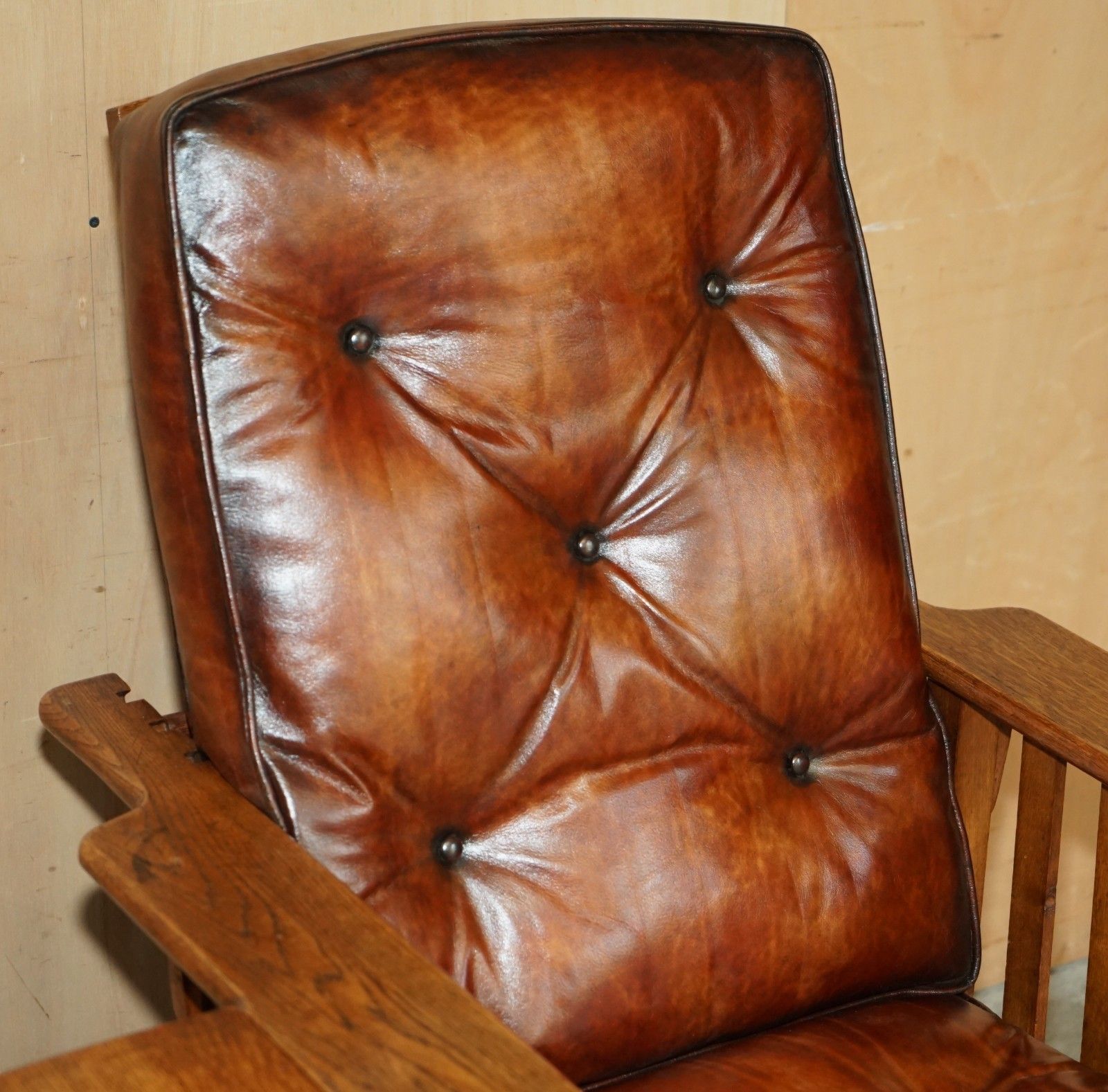Antique Art Deco Chesterfield Brown Leather Reclining Armchair Writing Slope photo buy