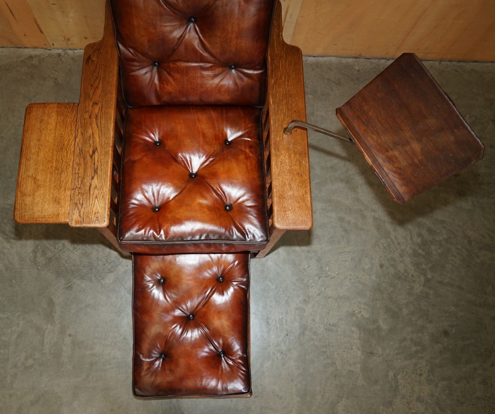 Antique Art Deco Chesterfield Brown Leather Reclining Armchair Writing Slope photo vintage