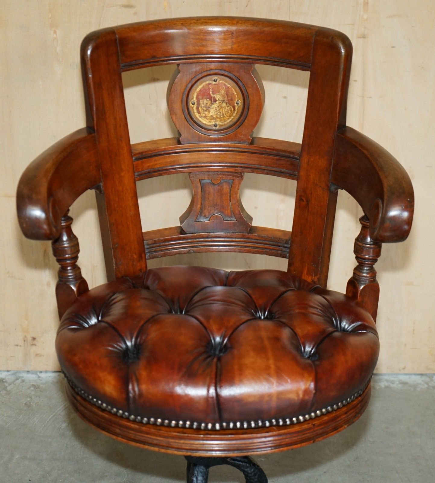 Fine Antique Victorian Restored Brown Leather Chesterfield Tufted Captains Chair photo Furniture