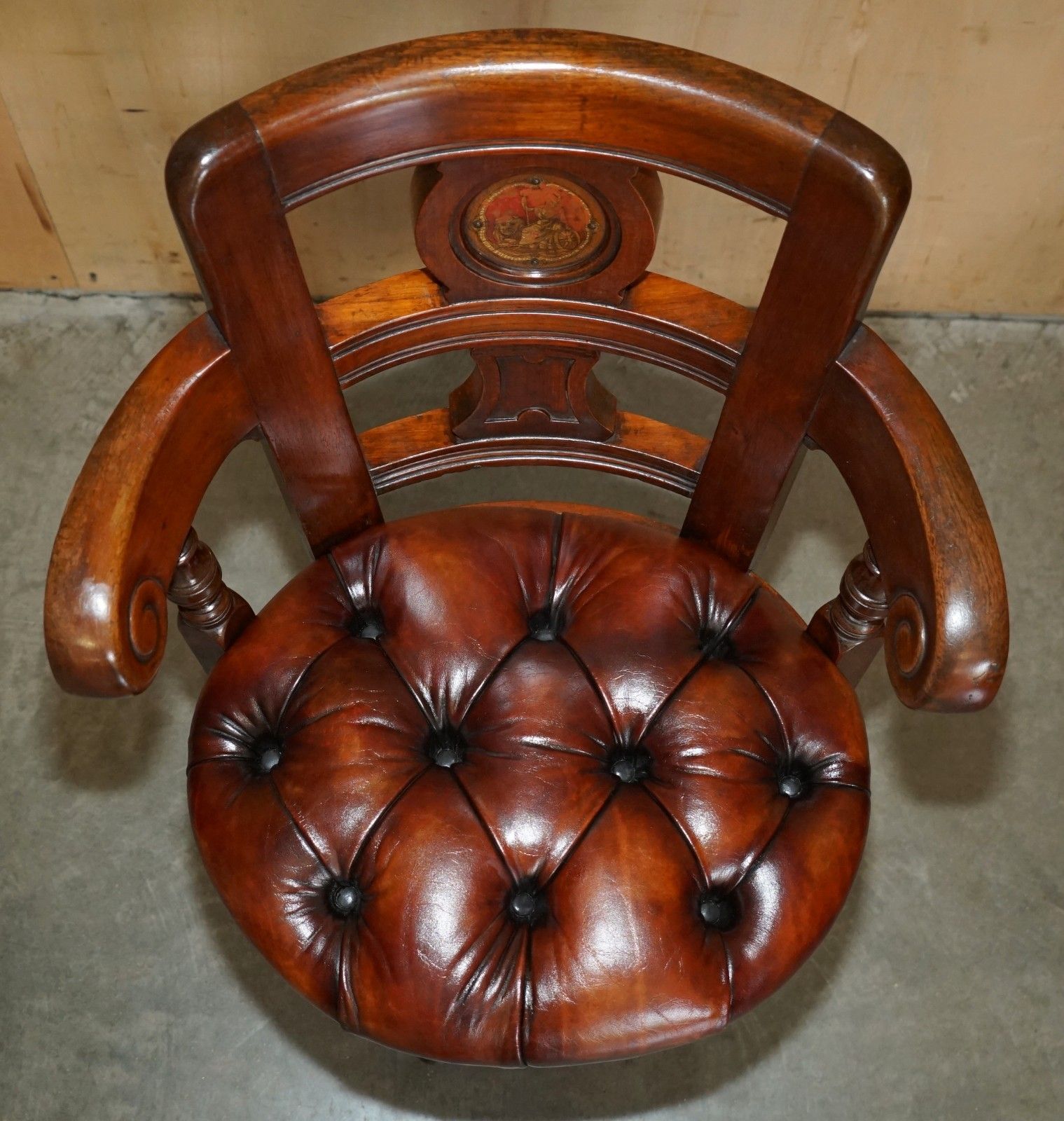 Fine Antique Victorian Restored Brown Leather Chesterfield Tufted Captains Chair photo vintage