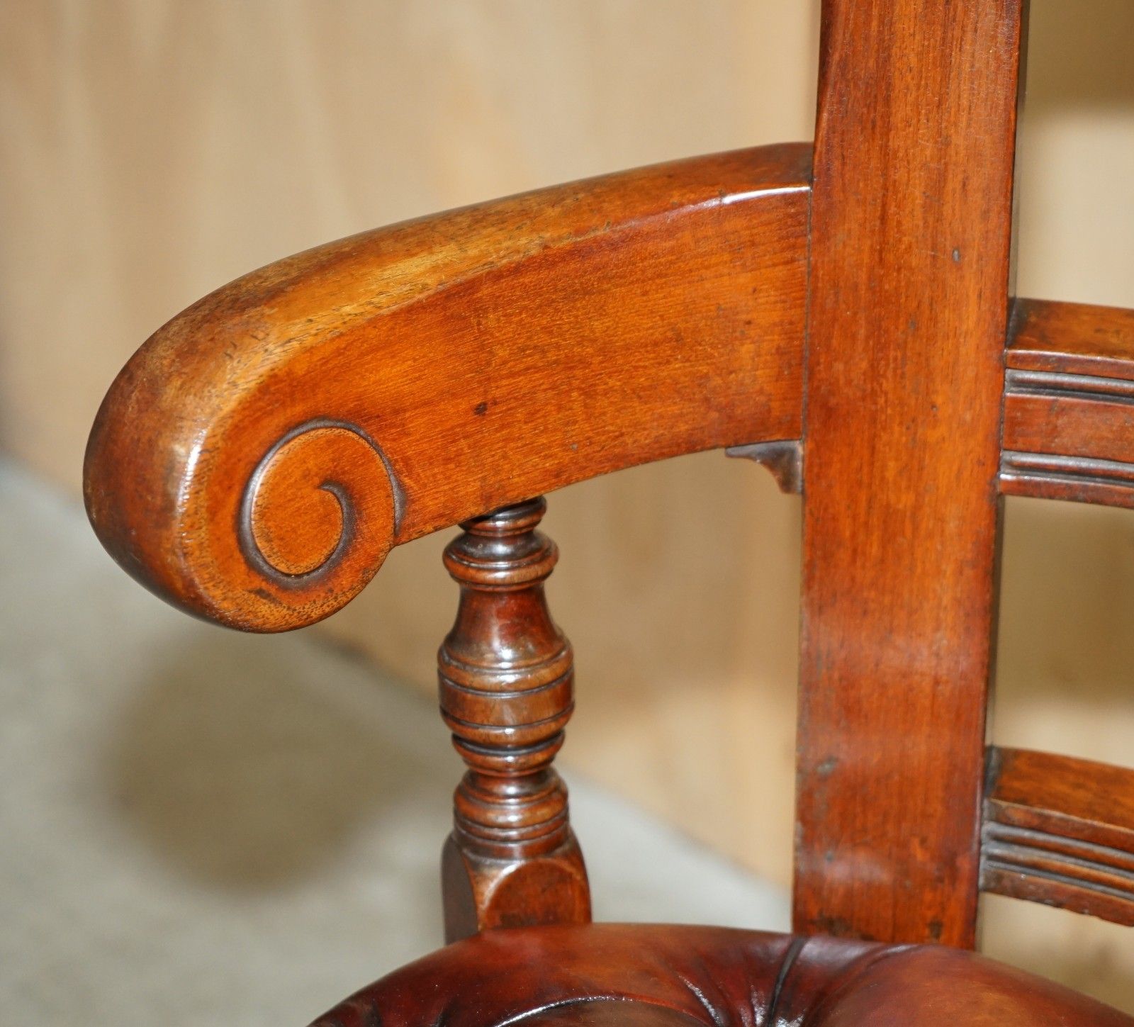 photo for sale Fine Antique Victorian Restored Brown Leather Chesterfield Tufted Captains Chair