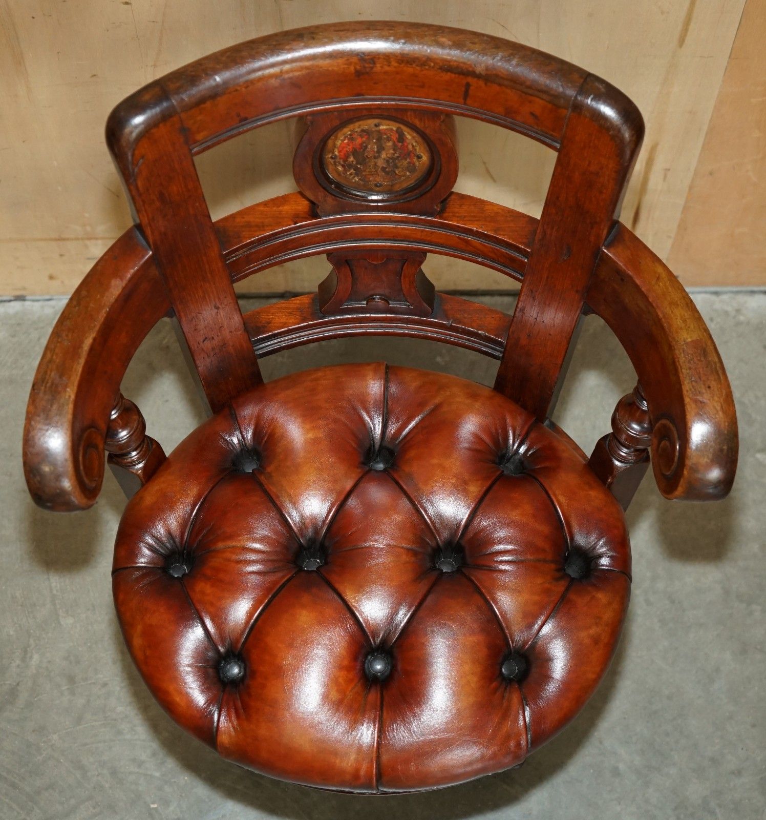 Antique Victorian Restored Brown Leather Chesterfield Tufted Captains Chair photo Furniture