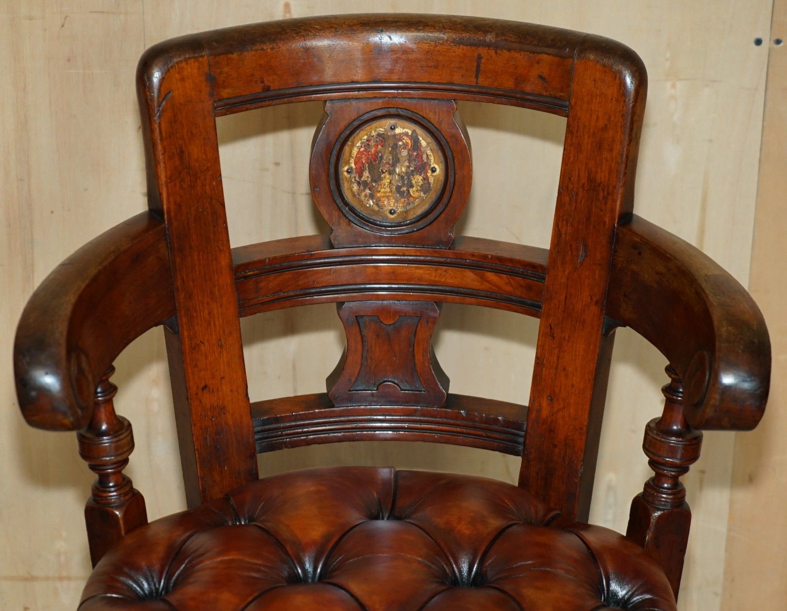 Antique Victorian Restored Brown Leather Chesterfield Tufted Captains Chair photo vinterior
