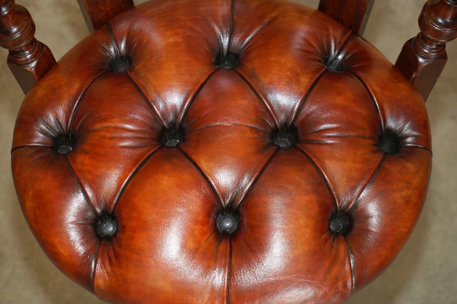 Furniture Antique Victorian Restored Brown Leather Chesterfield Tufted Captains Chair photo