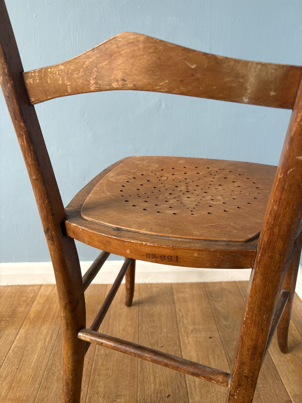 Luterma Estonia Antique Punched Seat Wooden Dining Chair photo vintage