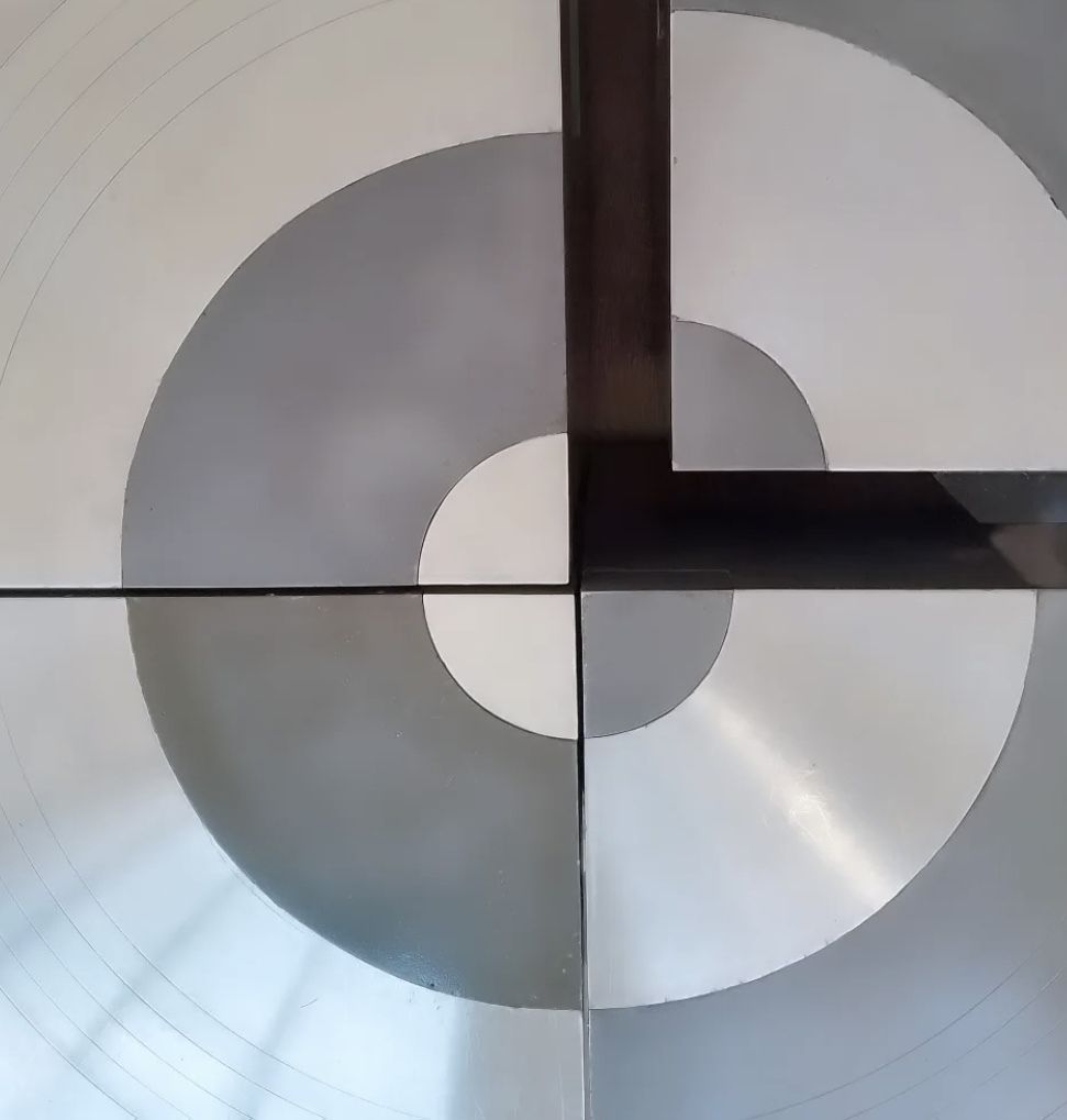 Brutalist Modular Target Coffee Table In Polished Stainless Steel   Space Age 1970's photo 1850.0