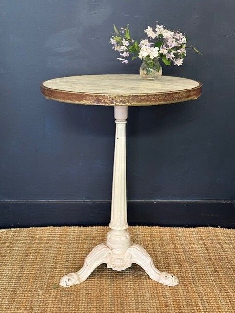 Antique French Marble Top Cast Iron Bistro Table photo furniture