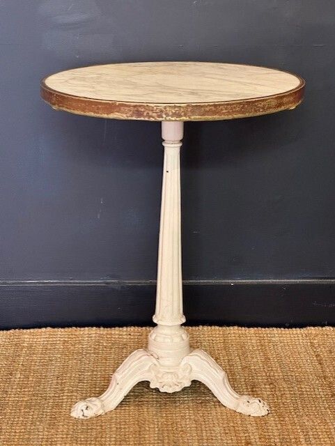 Antique French Marble Top Cast Iron Bistro Table