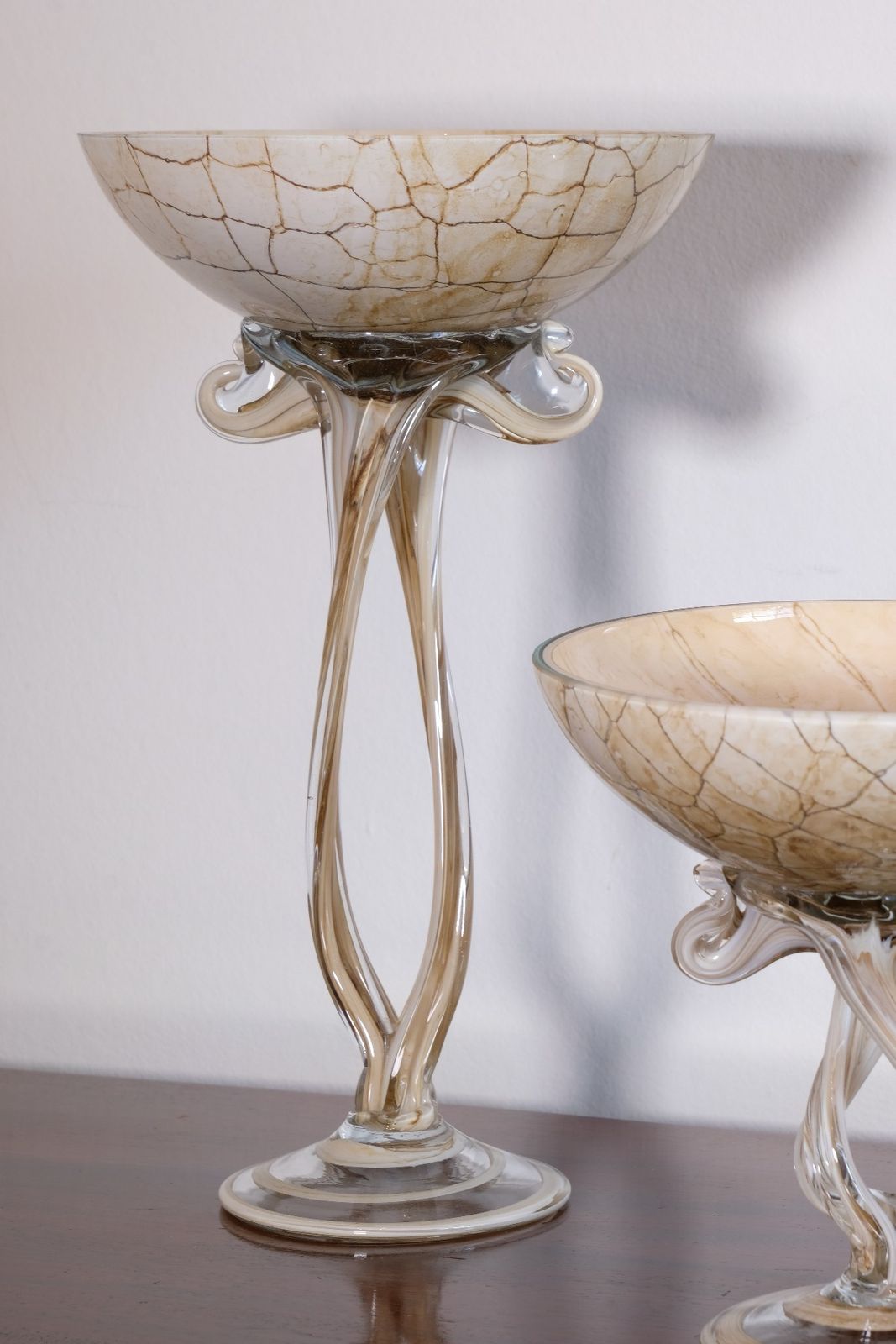 Murano Glass Tazza In A Caramel Swirl   Set Of Three photo for sale