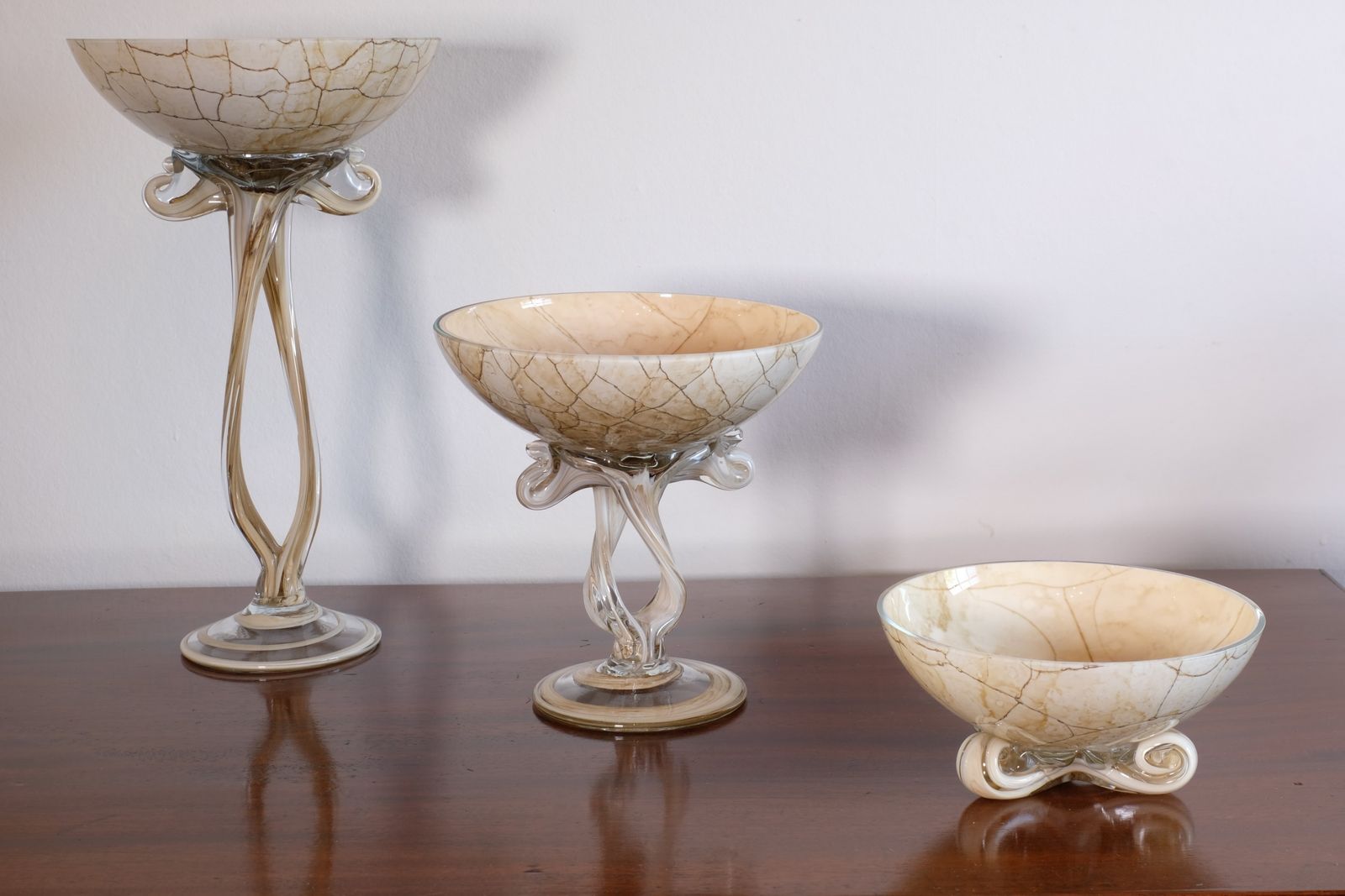 Murano Glass Tazza In A Caramel Swirl   Set Of Three photo buy