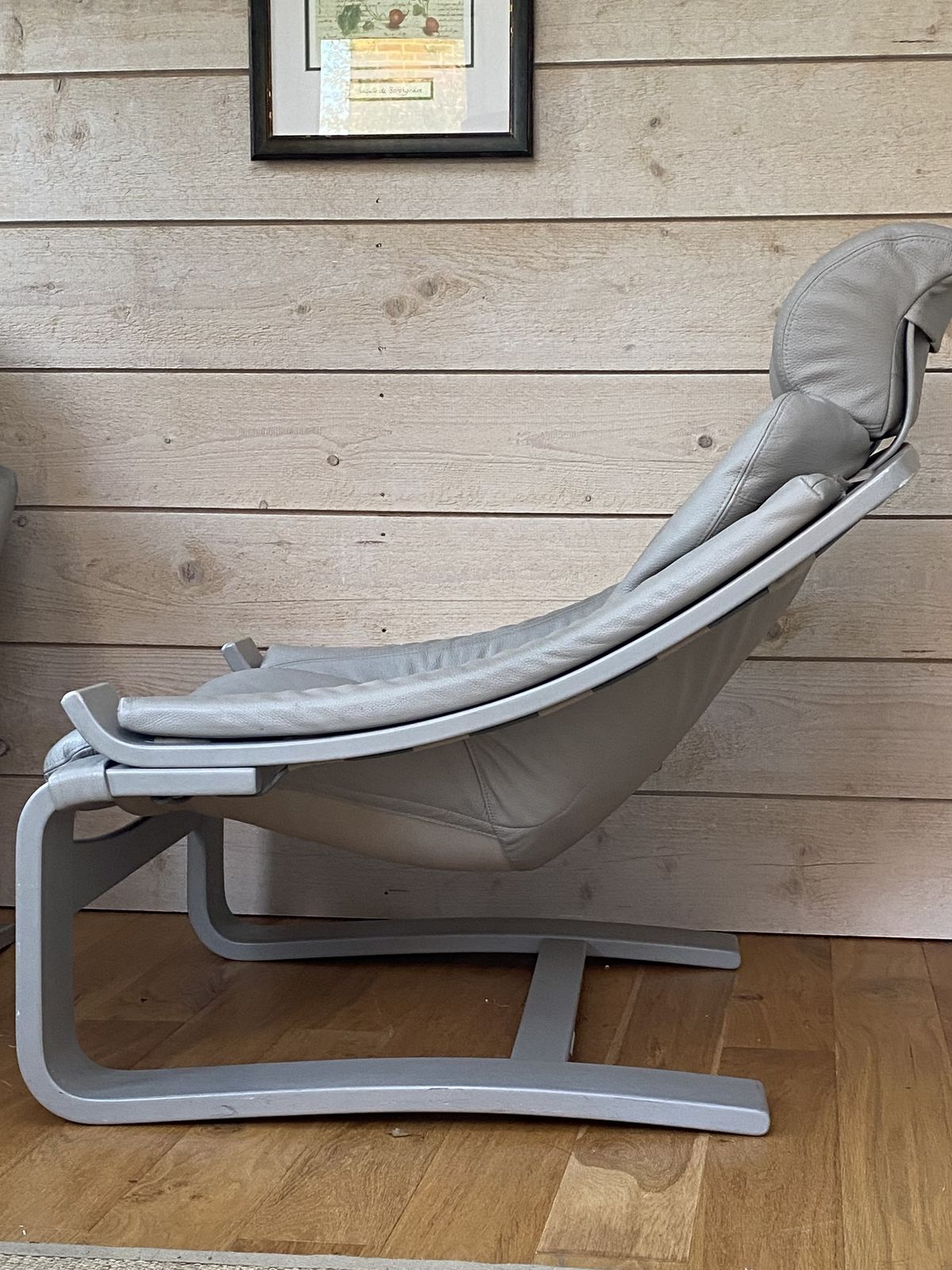 Kroken Grey Leather Armchairs Mid Century Bought From Roche Bobois (Receipt) Two Chairs photo vinterior