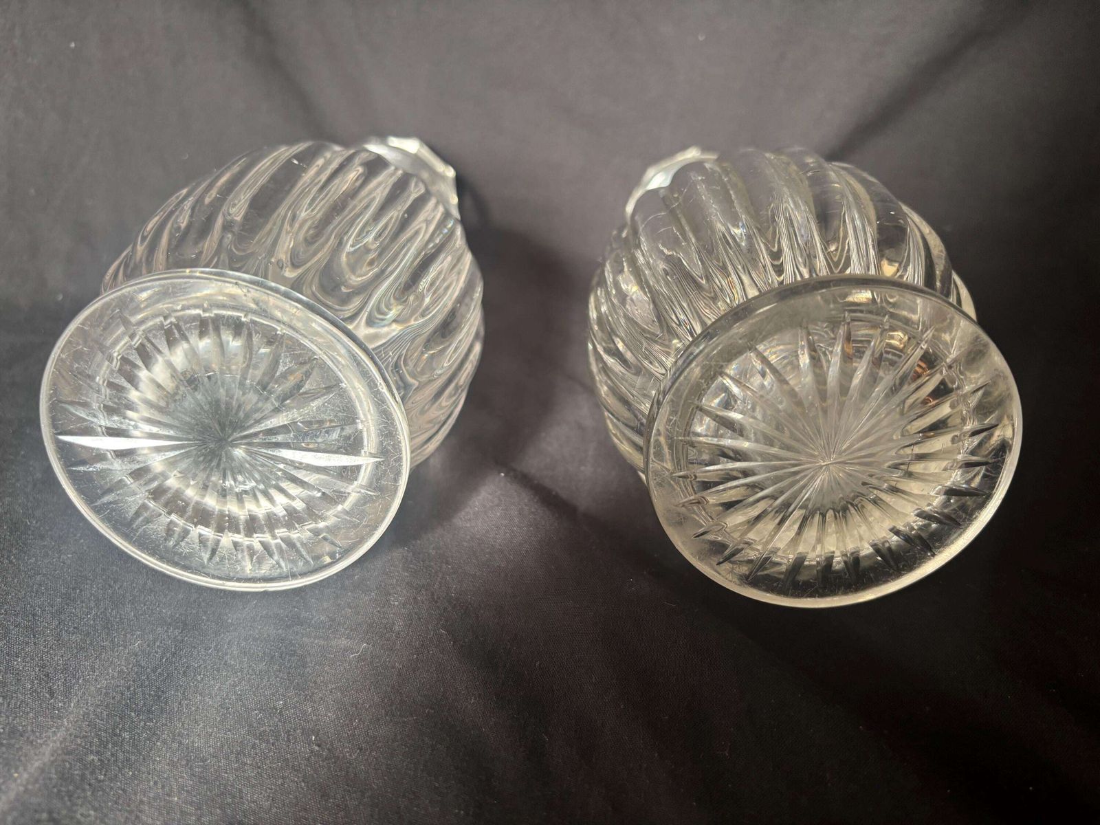 Pair Of Regency Circa 1810 Cut Glass Footed Decanters Mushroom Stoppers photo for sale