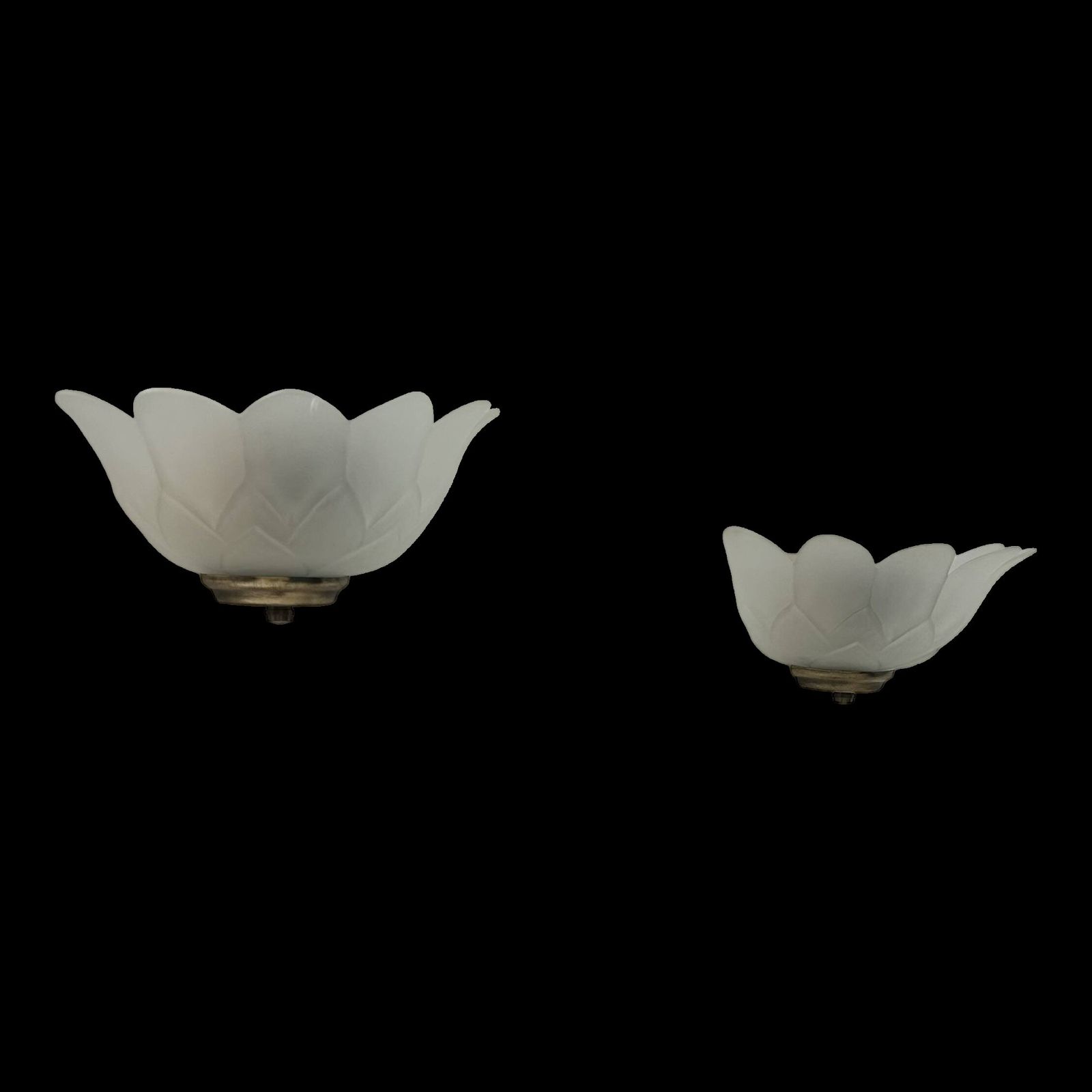 Pair Of Vintage Brass And Sandblasted Glass Wall Lights, France, 1970