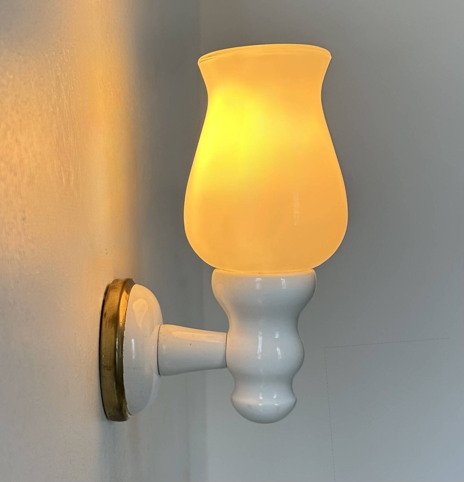 Vintage Painted Wood And Opaline Wall Lamp, France, 1980 photo furniture