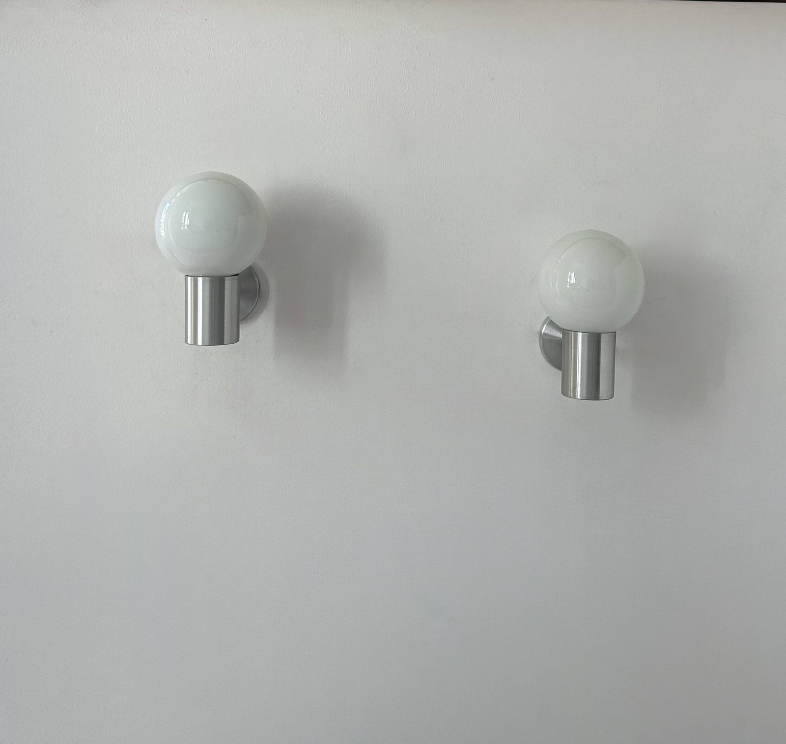 Pair Of Vintage Wall Lights, Aluminum And Opaline, France, 1980 photo for sale